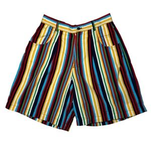 CLAUS SPORT Multi Color Striped Denim Skater Y2K Streetwear Shorts Youth Size 12